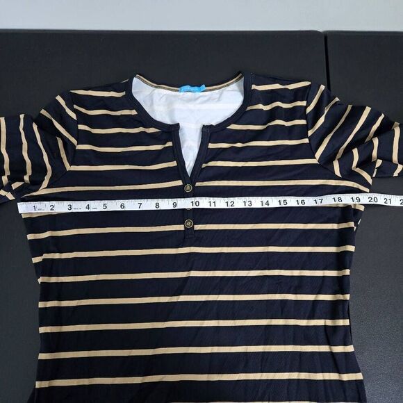 J Mclaughlin Womens Catalina Cloth Henley Dress Size Large Black Striped Coastal - Picture 6 of 7